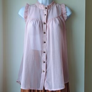 Lily Star Pink Sleeveless Sheer Chiffon Ruffle Blouse